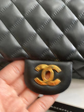 Load image into Gallery viewer, Chanel series 1 (circa 1989-1991) Black Lambskin 24K GHW Small Classic Double Flap Vintage Bag
