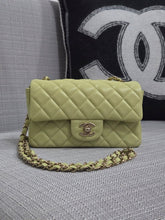 Load image into Gallery viewer, Chanel 23C 2022/2023 Cruise Collection Pastel Lime Green Lambskin Mini Rectangular Flap Bag with Champagne GHW
