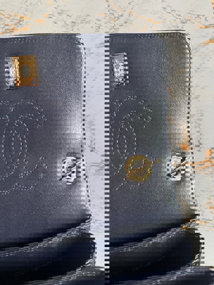 Chanel series 28 2018/2019 Navy Lambskin Champagne GHW Trendy CC Flap Bag size Small with Detachable Strap