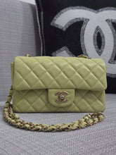 Load image into Gallery viewer, Chanel 23C 2022/2023 Cruise Collection Pastel Lime Green Lambskin Mini Rectangular Flap Bag with Champagne GHW
