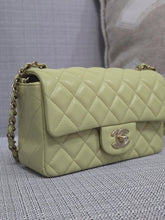 Load image into Gallery viewer, Chanel 23C 2022/2023 Cruise Collection Pastel Lime Green Lambskin Mini Rectangular Flap Bag with Champagne GHW
