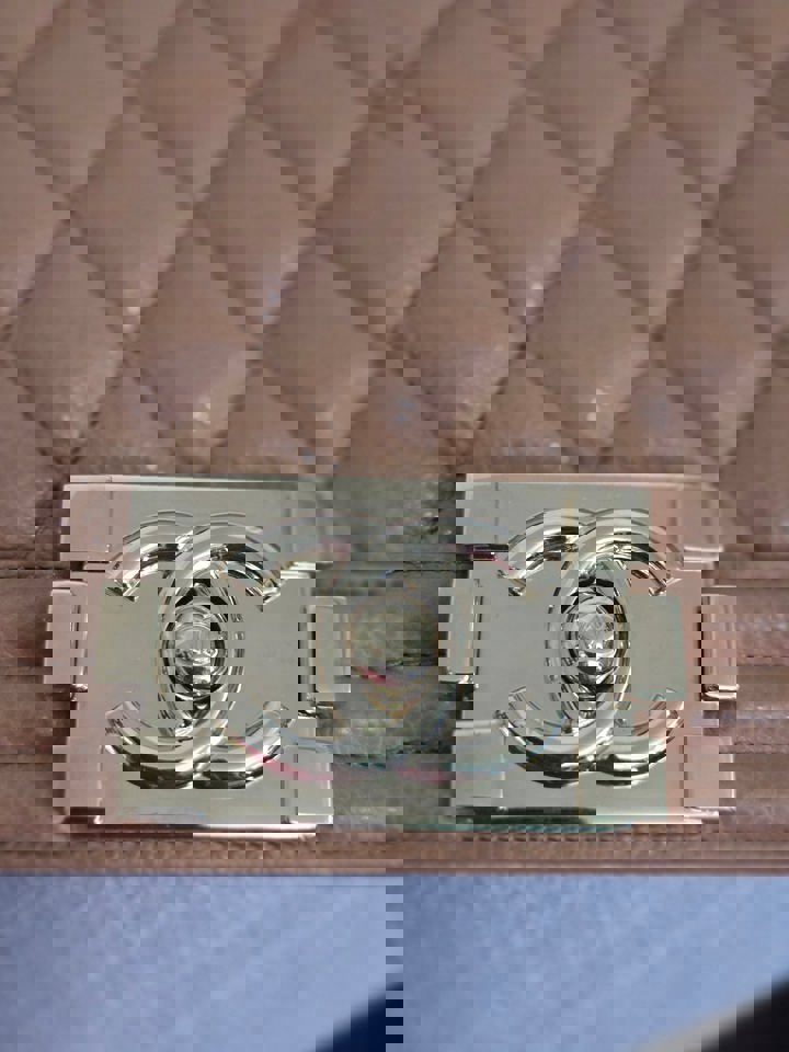 Chanel 21K 2021 Fall/Winter Collection Caramel Brown Caviar shiny champagne GHW Small Le Boy Flap Bag