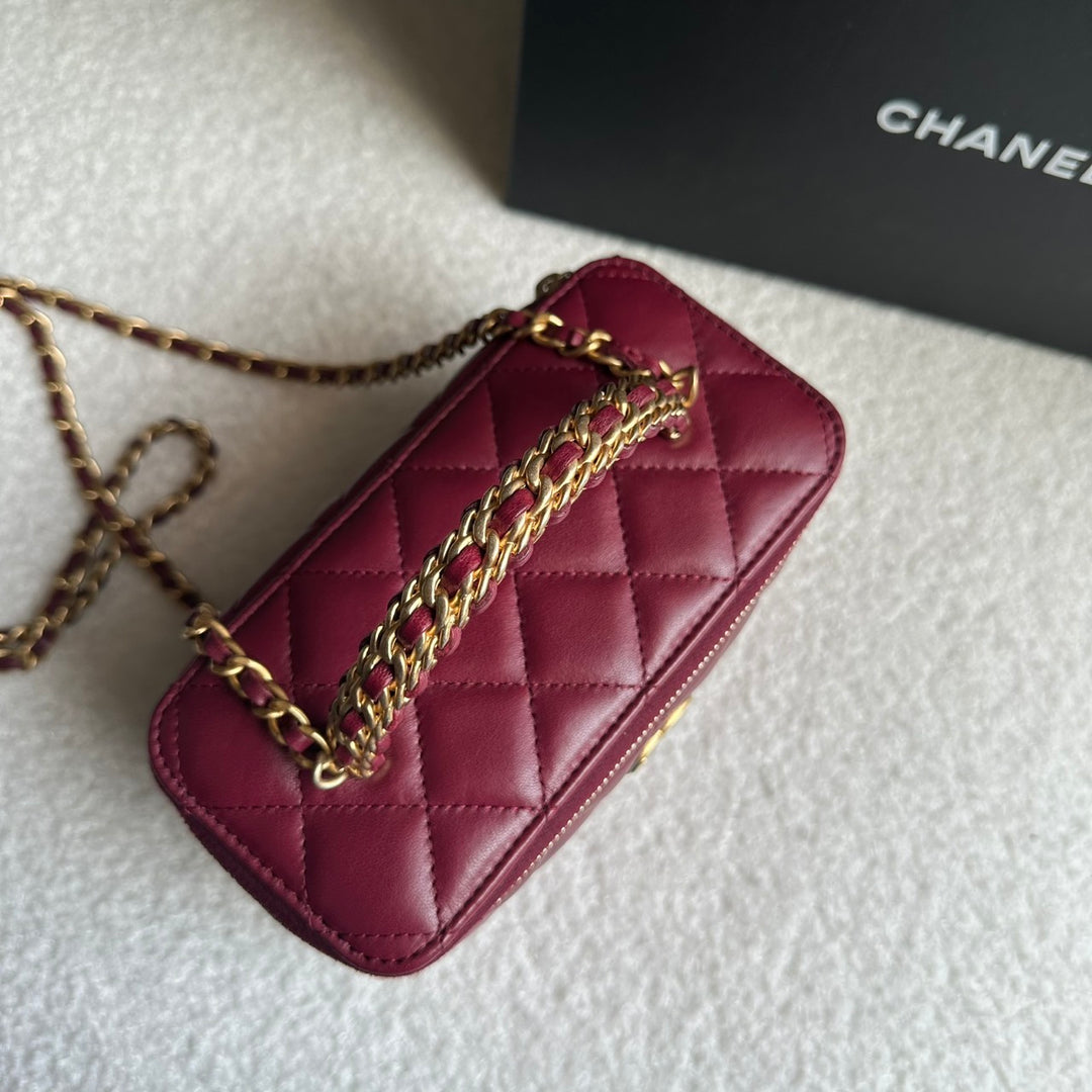 CHANEL 22K collection Burgundy Lambskin aged GHW Top Handle Vanity Case 2022