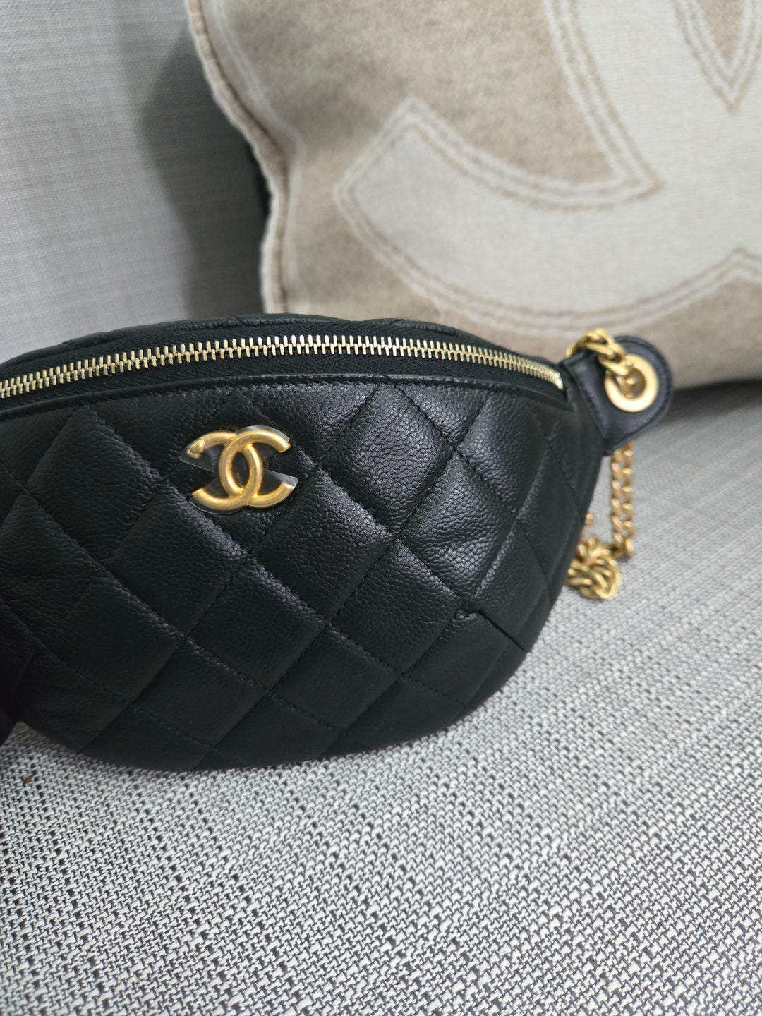 Chanel 24B 2024 Fall/Winter Black Caviar GHW Sweetheart Adjustable chain Waist Bag/Fanny Bag/Bum Bag