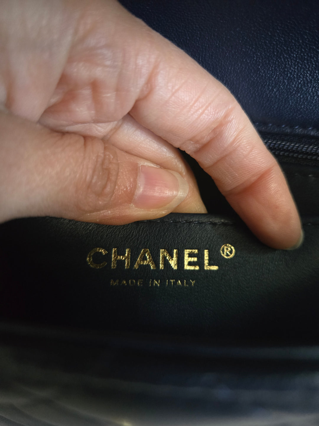 Chanel Navy Lambskin Mini Rectangular Flap Bag with Champagne GHW and Top Handle