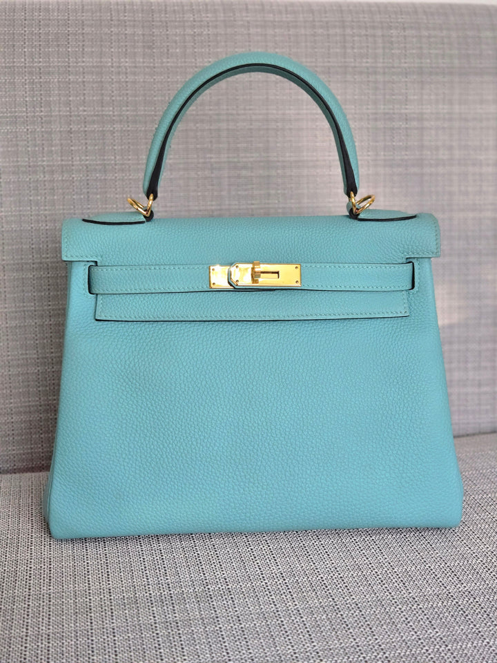 Hermes Kelly 28 in Bleu Atoll Togo Leather GHW