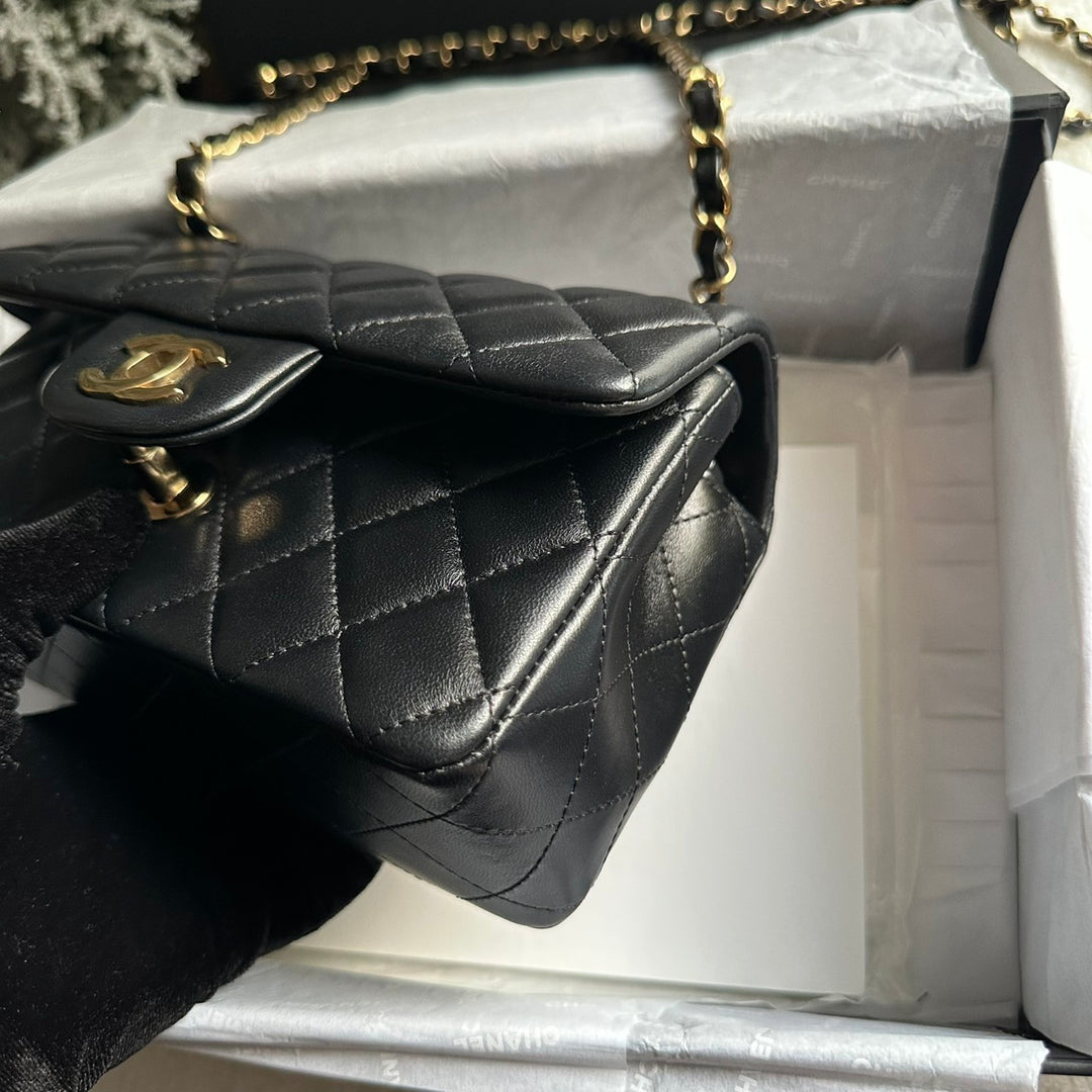 CHANEL Black Lambskin LGHW Mini Rectangular Flap Bag