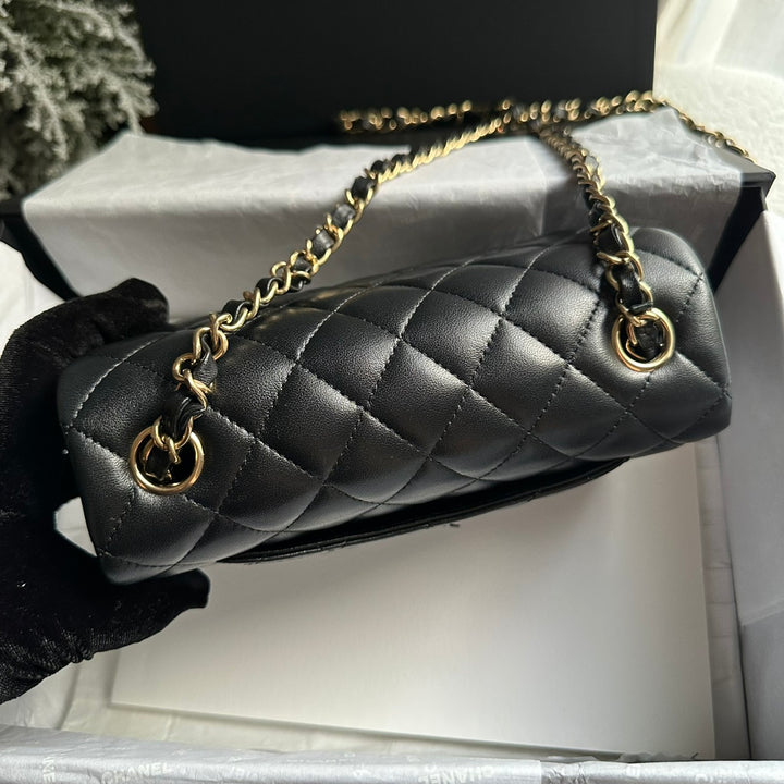 CHANEL Black Lambskin LGHW Mini Rectangular Flap Bag