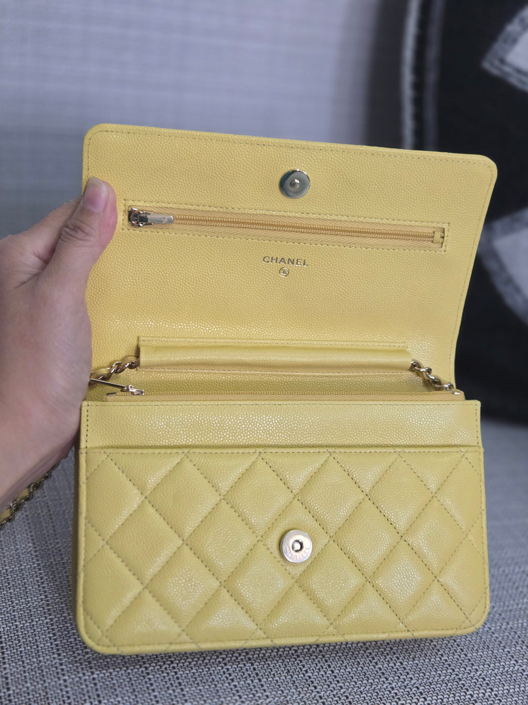 Chanel series 30 2020 Yellow Caviar LGHW Classic Wallet on chain (WOC)