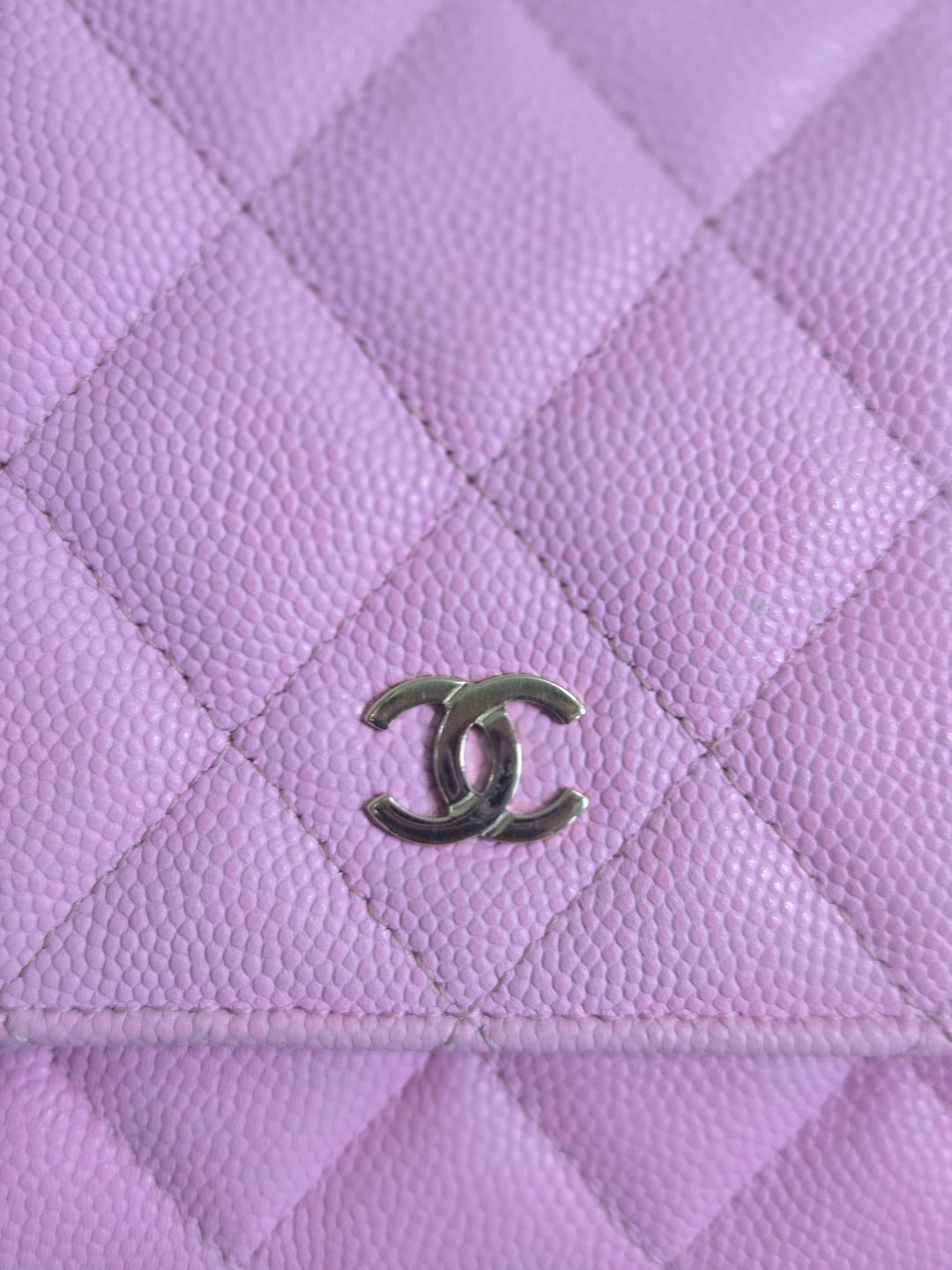 Chanel 23P Collection 2023 Mauve undertone Pink Caviar Champagne GHW Classic Wallet on chain (WOC)