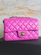 Load image into Gallery viewer, Chanel 21C 2021 Cruise Collection Purple Lambskin Champagne GHW Mini rectangular flap bag
