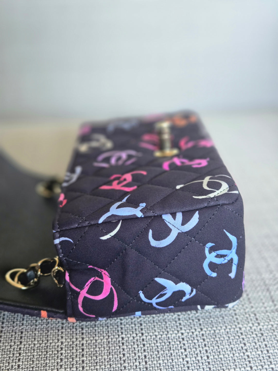 Chanel 24S collection Navy Multi color Jersey Mini Rectangular Flap Bag with Champagne GHW