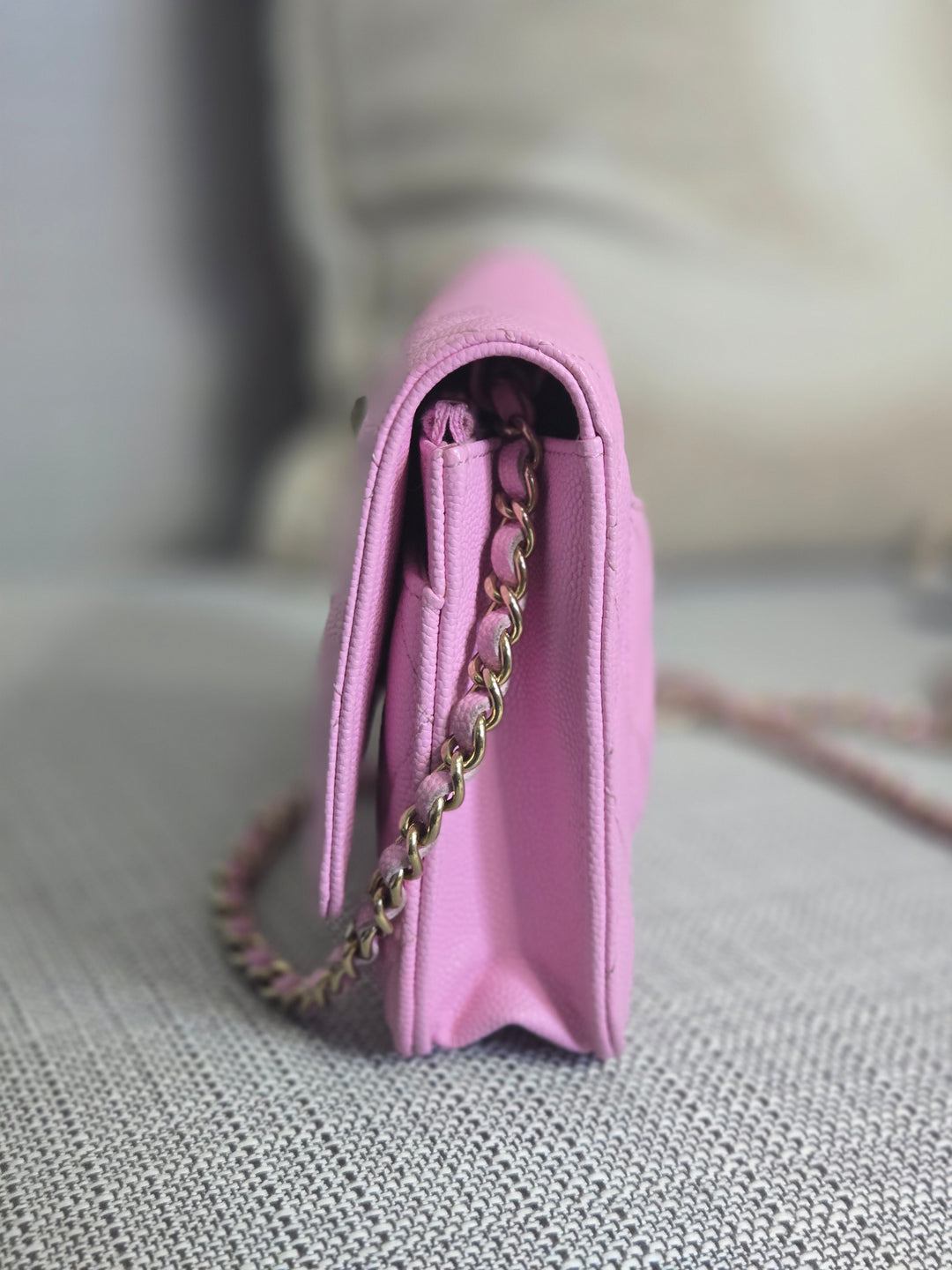 Chanel 23P Collection 2023 Mauve undertone Pink Caviar Champagne GHW Classic Wallet on chain (WOC)