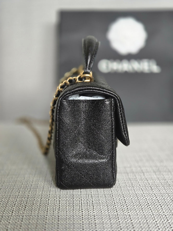 Chanel series 31 21S 2021 Collection Black Caviar Aged GHW Mini Rectangular Flap Bag with Top Handle