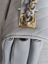 Load image into Gallery viewer, Chanel series 25 Grey Lambskin Chevron Trendy CC Top Handle Flap Bag Size Small with Champagne GHW and Detachable Shoulder strap
