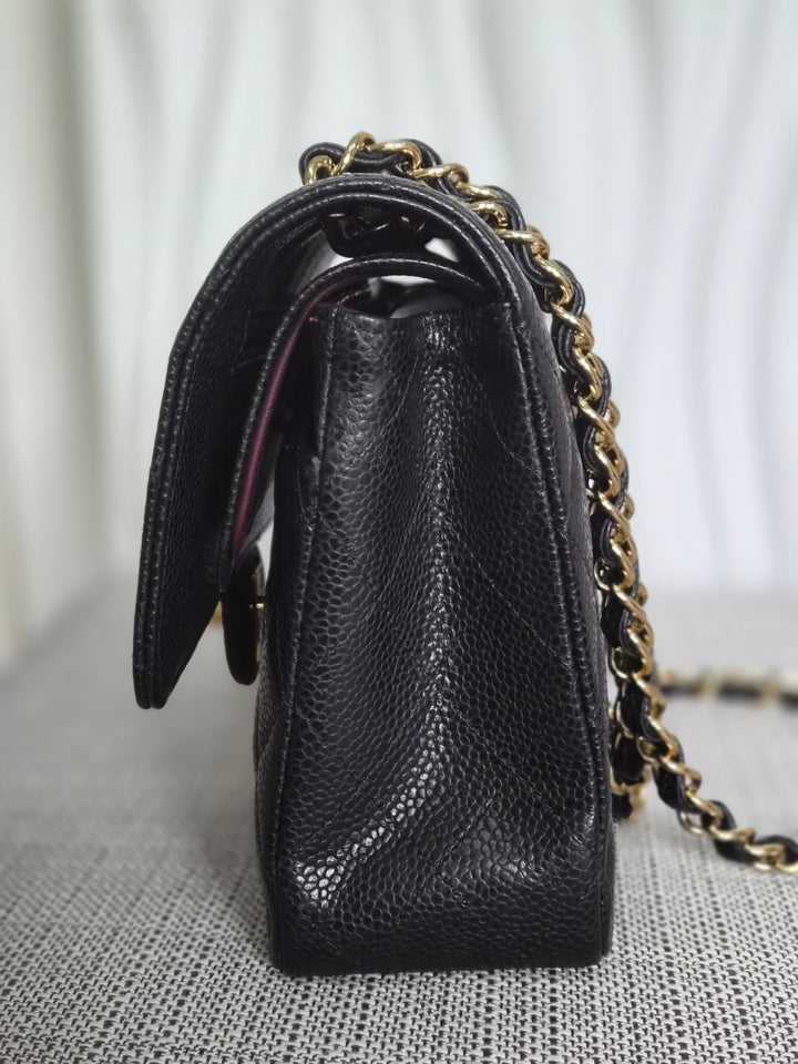 CHANEL series 19 2014 Black caviar GHW 11.12 Medium ML Timeless Classic Double Flap Bag