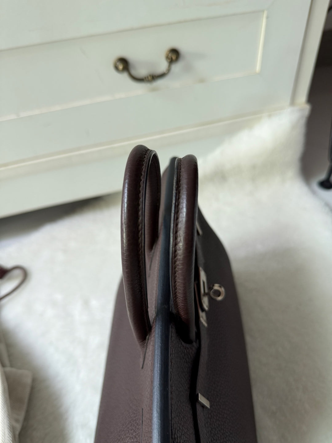 HERMES Cacao Togo Leather PHW Birkin 25 Stamp M in sq