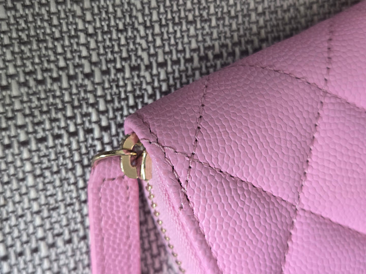 Chanel 23P collection 2023 Mauve undertone Pink Caviar Big Logo LGHW Zippy Coin Purse 2023 with mint green lining