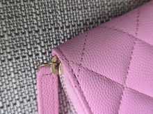 Load image into Gallery viewer, Chanel 23P collection 2023 Mauve undertone Pink Caviar Big Logo LGHW Zippy Coin Purse 2023 with mint green lining
