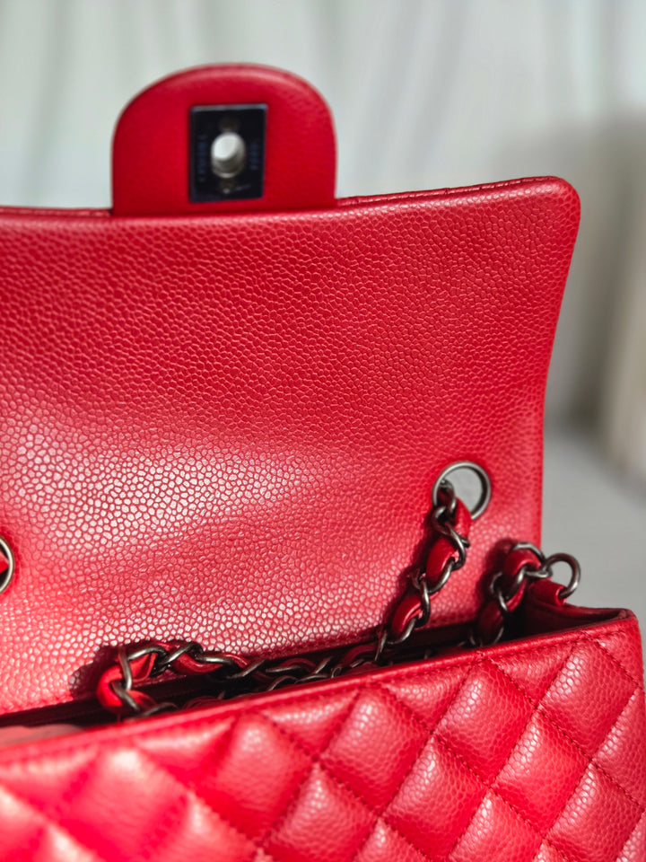 CHANEL series 21 15B collection Red lipstick caviar Ruthenium Hardware Mini Rectangular Flap Bag 2015 15B collection