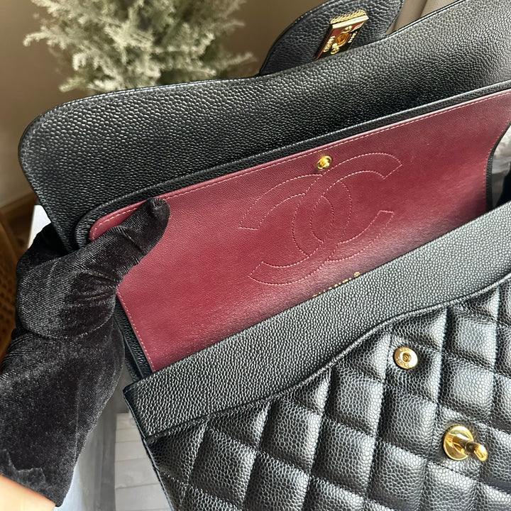 CHANEL series 159 2011/2012 Black Caviar GHW Jumbo Classic Timeless Double Flap Bag