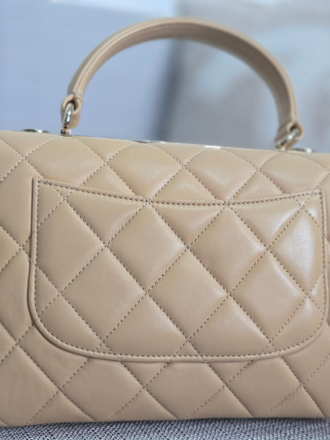 Chanel series 26 2018 Beige Lambskin Trendy CC Flap Bag with Top Handle Size Small with Champagne GHW and detachable Shoulder strap
