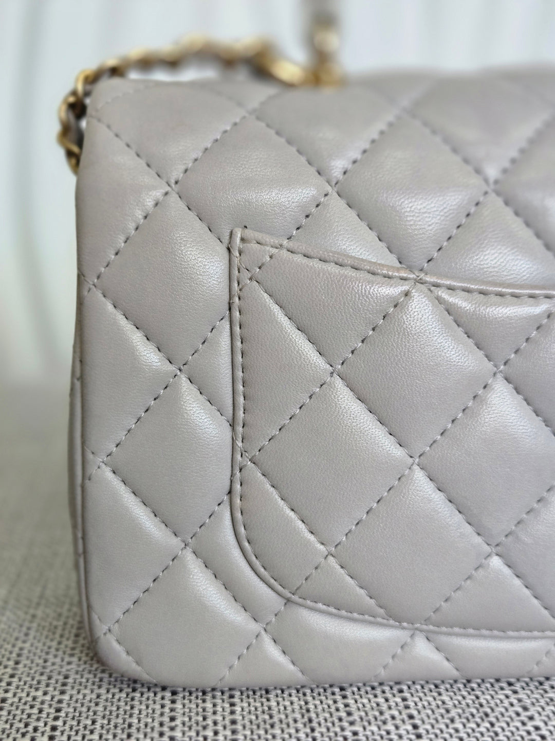 CHANEL 21A light Grey Lambskin Aged GHW Mini Rectangular Flap Bag with Top Handle