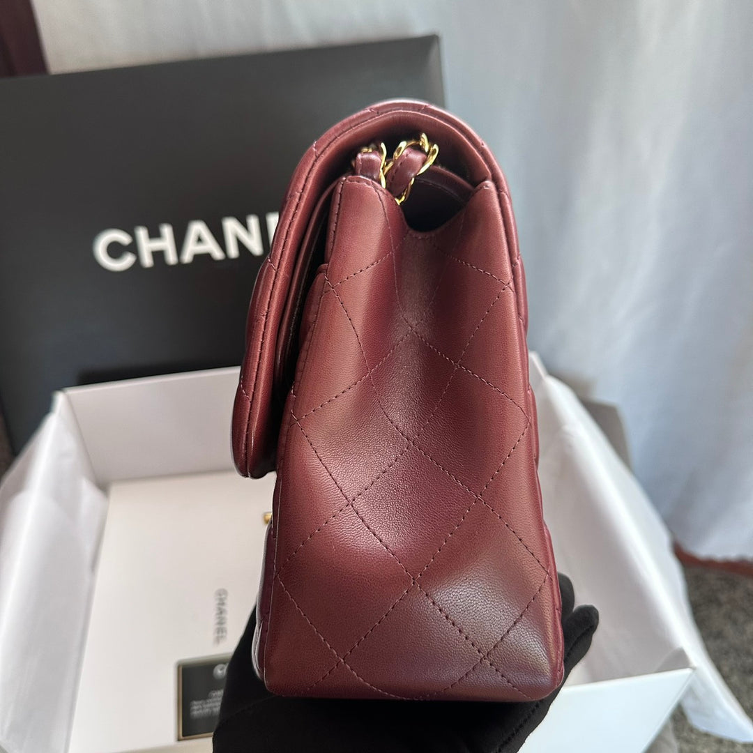 CHANEL series 16 Burgundy Lambskin LGHW Jumbo Timeless Classic Double Flap Bag 2012
