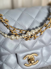 Load image into Gallery viewer, CHANEL Pearl Twist Pearly Silver Light Blue Lambskin Mini Flap Bag
