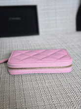 Load image into Gallery viewer, Chanel 23P collection 2023 Mauve undertone Pink Caviar Big Logo LGHW Zippy Coin Purse 2023 with mint green lining
