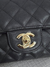 Load image into Gallery viewer, Chanel 17C series 23 Black caviar Champagne GHW Classic Mini Rectangular Flap Bag with Edge Stitching
