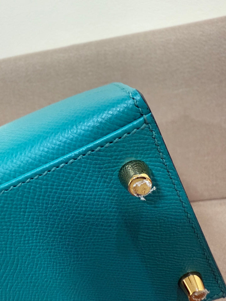 Hermes Kelly 28 in Bleu Paon Epsom Sellier Leather GHW Stamp D 2019