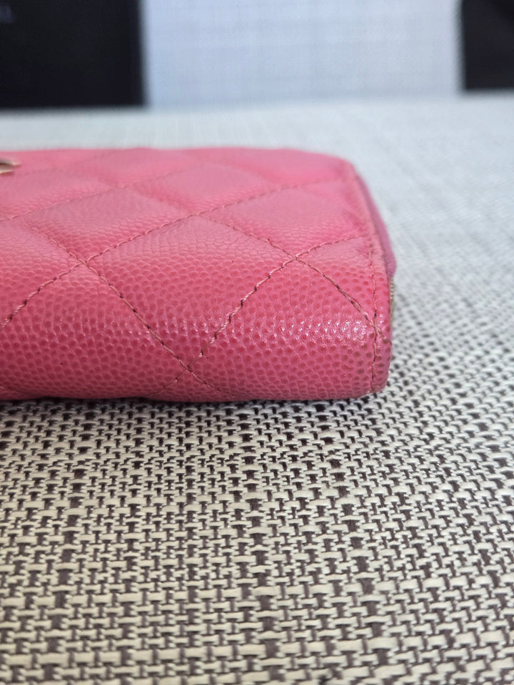 Chanel series 27 2019 19C collection Barbie Bright Pink Caviar LGHW Medium Zippy Wallet 6 inches
