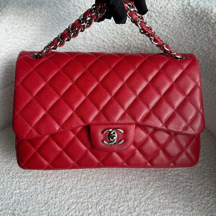 CHANEL series 19 14C Red Caviar SHW Jumbo Timeless Classic Double Flap Bag 2014