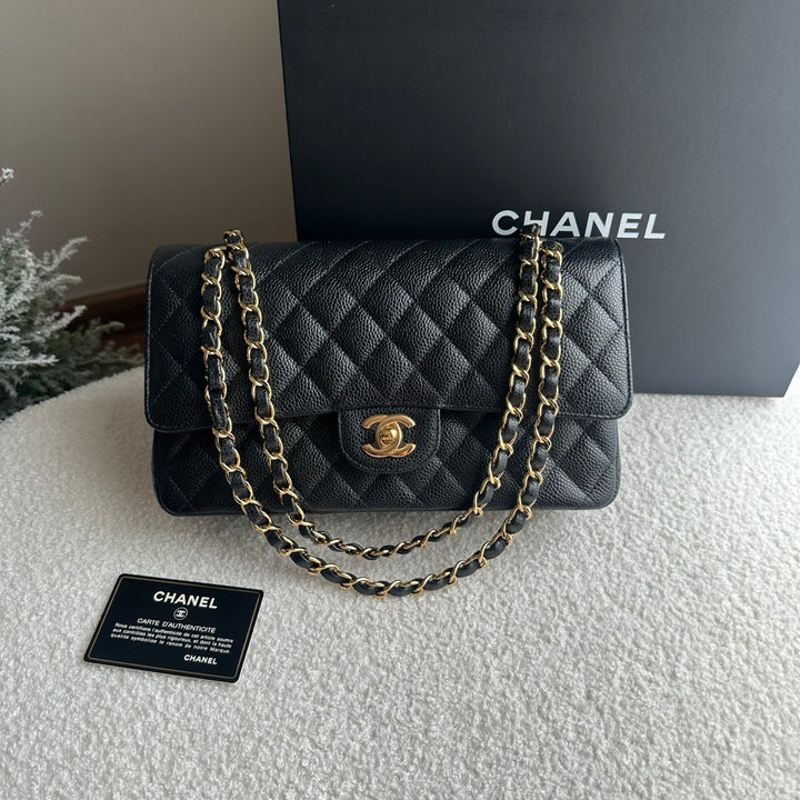 CHANEL series 25 Black Caviar GHW Medium ML Timeless Classic Double Flap Bag 2018
