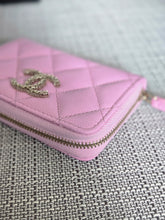 Load image into Gallery viewer, Chanel 23P collection 2023 Mauve undertone Pink Caviar Big Logo LGHW Zippy Coin Purse 2023 with mint green lining
