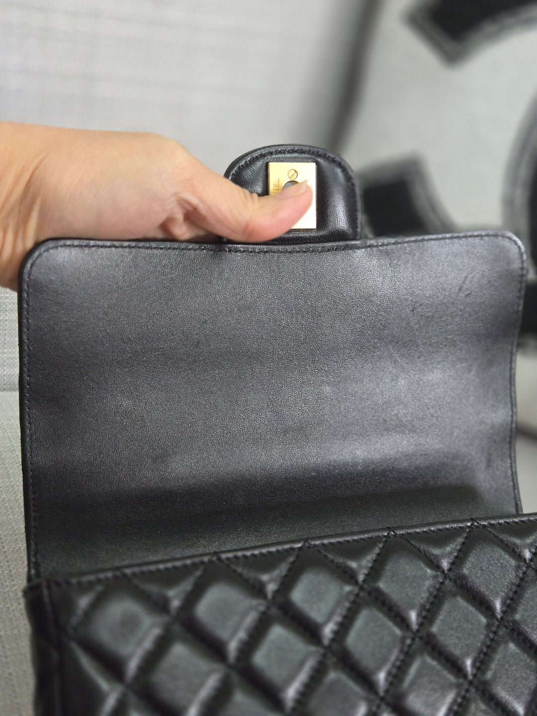 Chanel Black Lambskin Mini Rectangular Flap Bag with Top Handle GHW