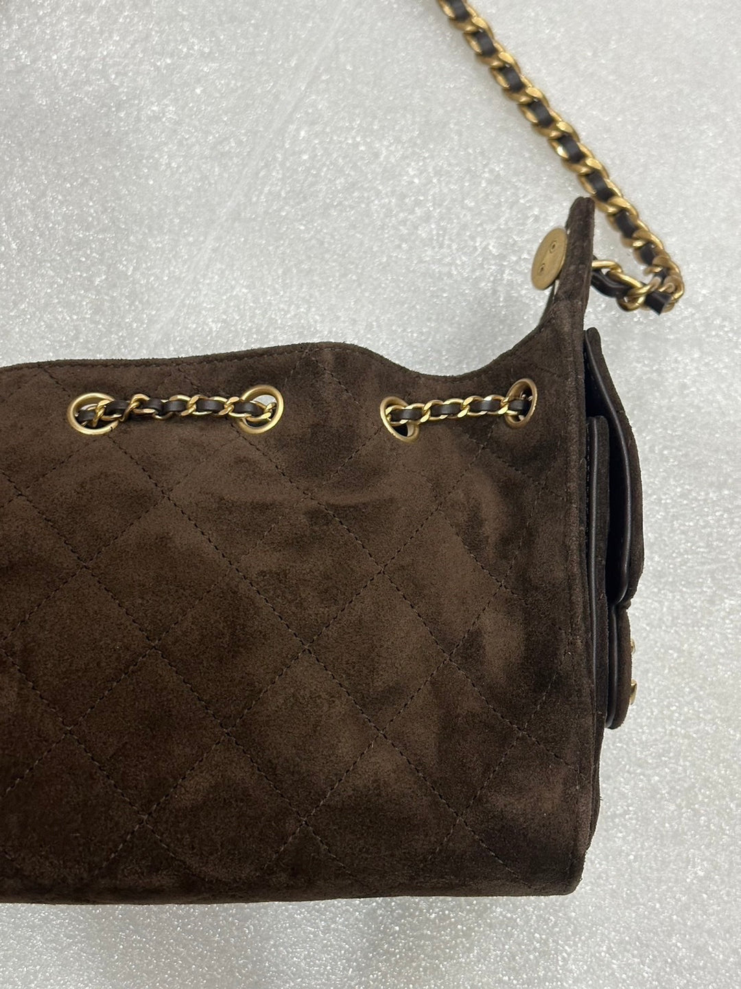 CHANEL 26C Brown Suede Aged GHW Mini 25 Hobo Bag