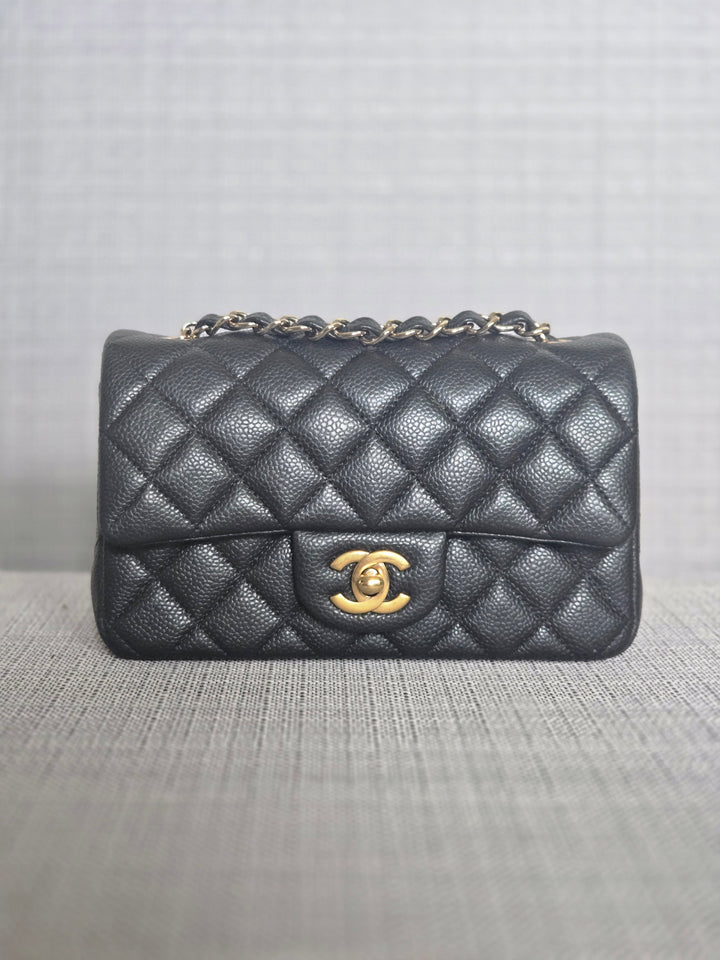 Chanel series 25 2018 Summer/Spring 18S Collection Pearly Dark Grey Caviar LGHW Mini Rectangular Flap Bag