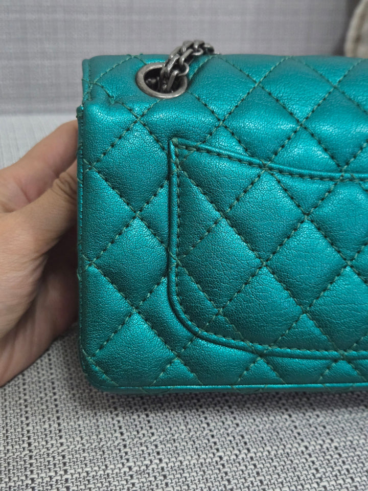 Chanel Series 28 Emerald Green Turquoise Calf skin 2.55 Reissue Mini Flap Bag with Ruthenium Hardwars