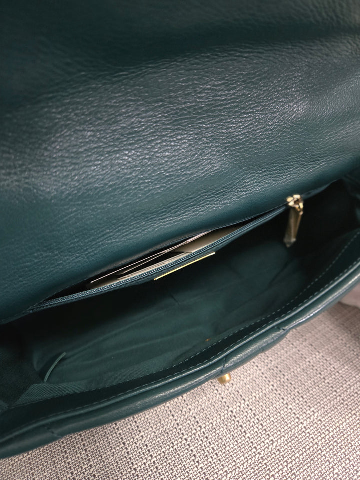 Chanel 19 size Small 26 cms series  Fall/Winter Collection Dark Green/Teal Goatskin Mixed hardware flap bag