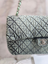 Load image into Gallery viewer, CHANEL Green Denimpression SHW size Jumbo Single Flap Bag
