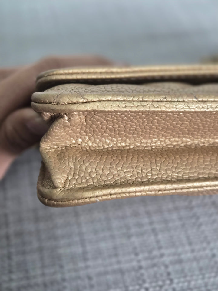 CHANEL series 20 2015 15B collection Gold Caviar Aged GHW Classic Wallet On Chain (WOC)