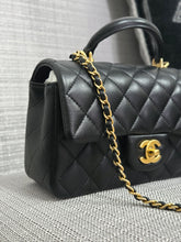 Load image into Gallery viewer, Chanel Black Lambskin GHW Top Handle Mini Rectangular Flap Bag
