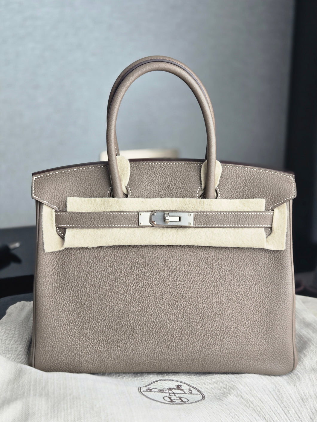 HERMES Etoupe Togo Leather PHW Birkin 30 stamp C 2018