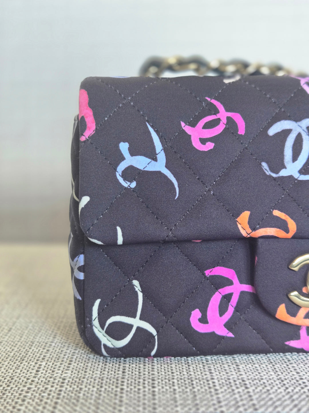 Chanel 24S collection Navy Multi color Jersey Mini Rectangular Flap Bag with Champagne GHW
