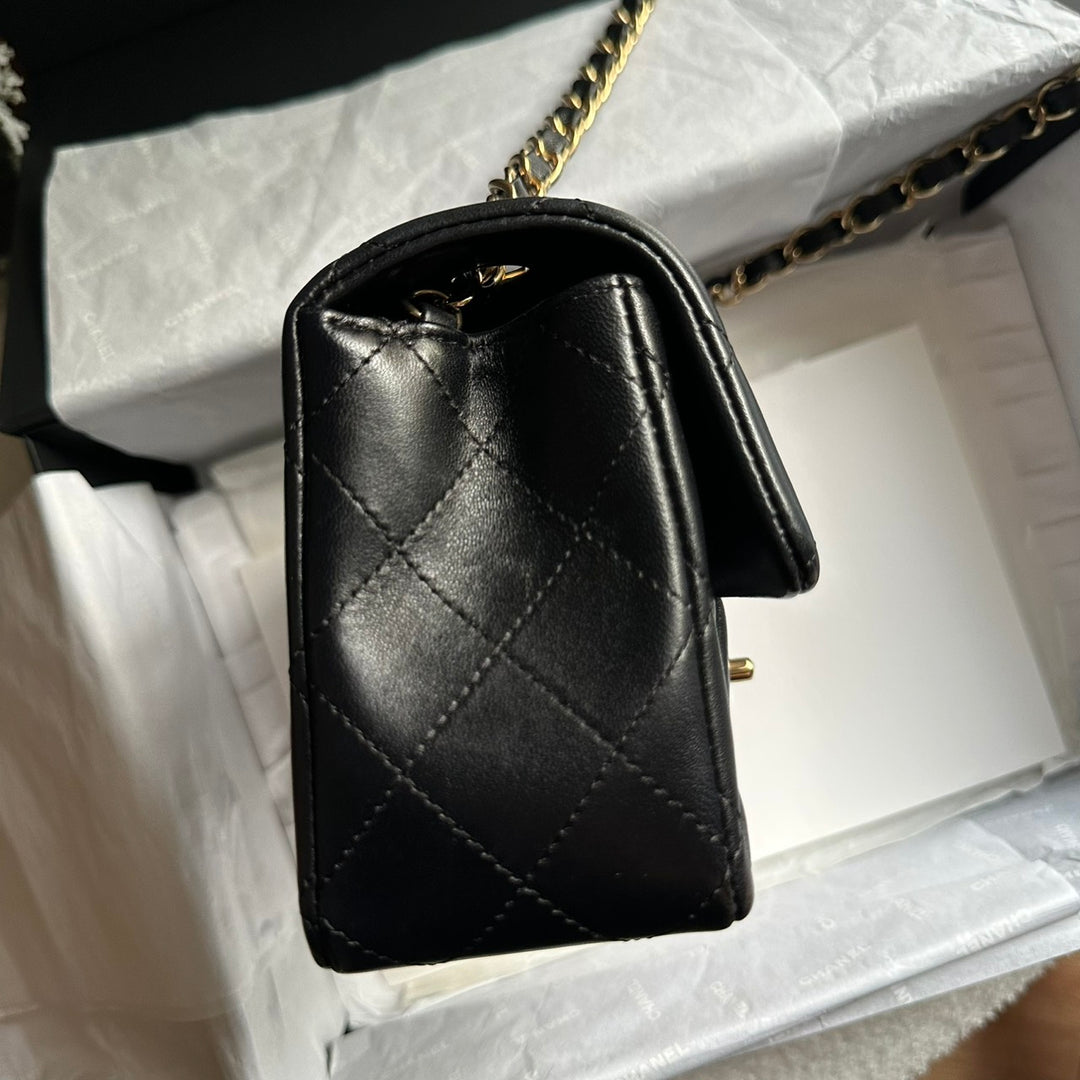 CHANEL Black Lambskin LGHW Mini Rectangular Flap Bag