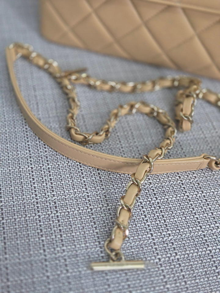 Chanel series 26 2018 Beige Lambskin Trendy CC Flap Bag with Top Handle Size Small with Champagne GHW and detachable Shoulder strap