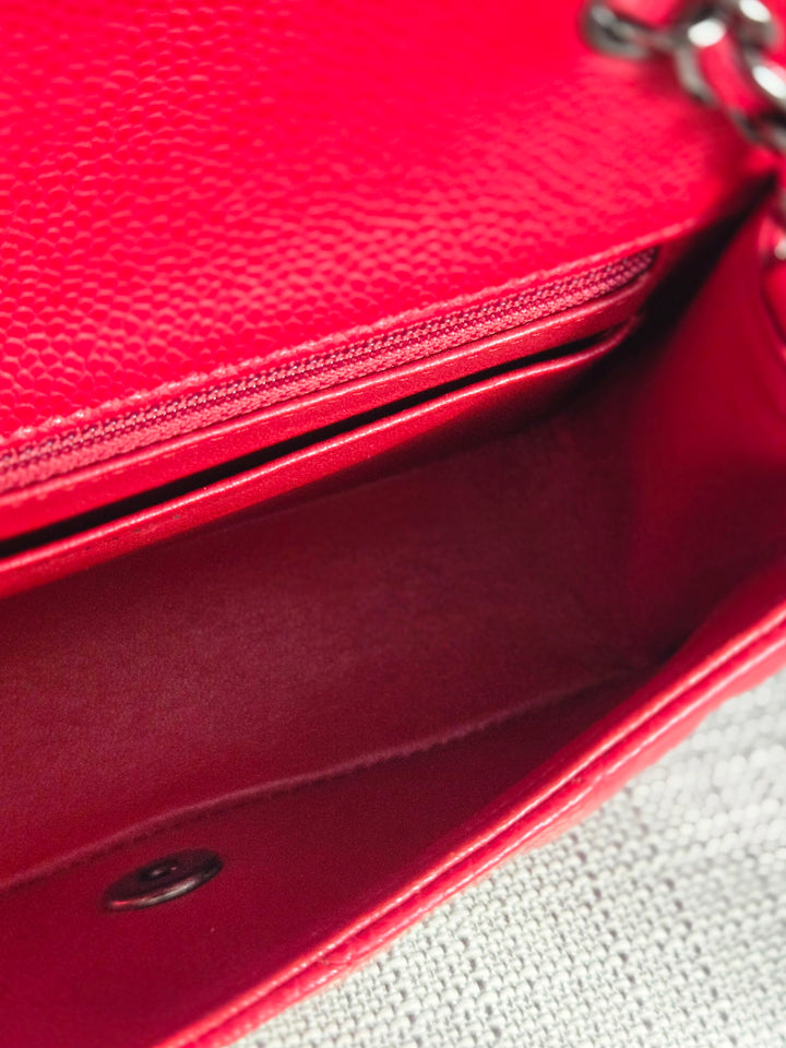 CHANEL series 21 15B collection Red lipstick caviar Ruthenium Hardware Mini Rectangular Flap Bag 2015 15B collection
