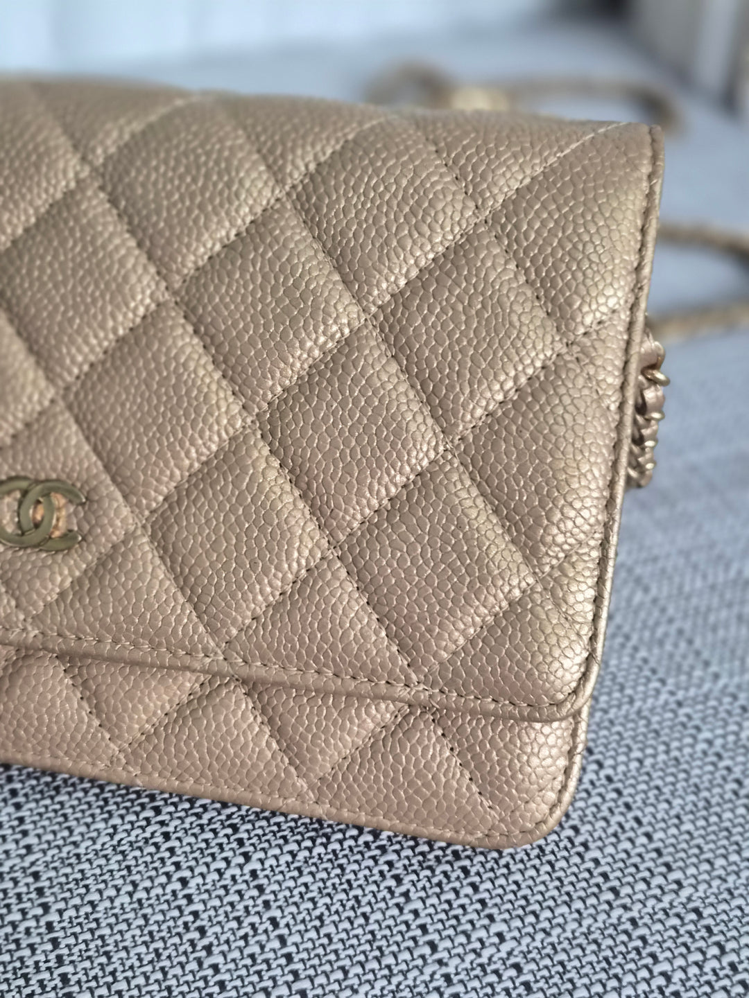 CHANEL series 20 2015 15B collection Gold Caviar Aged GHW Classic Wallet On Chain (WOC)